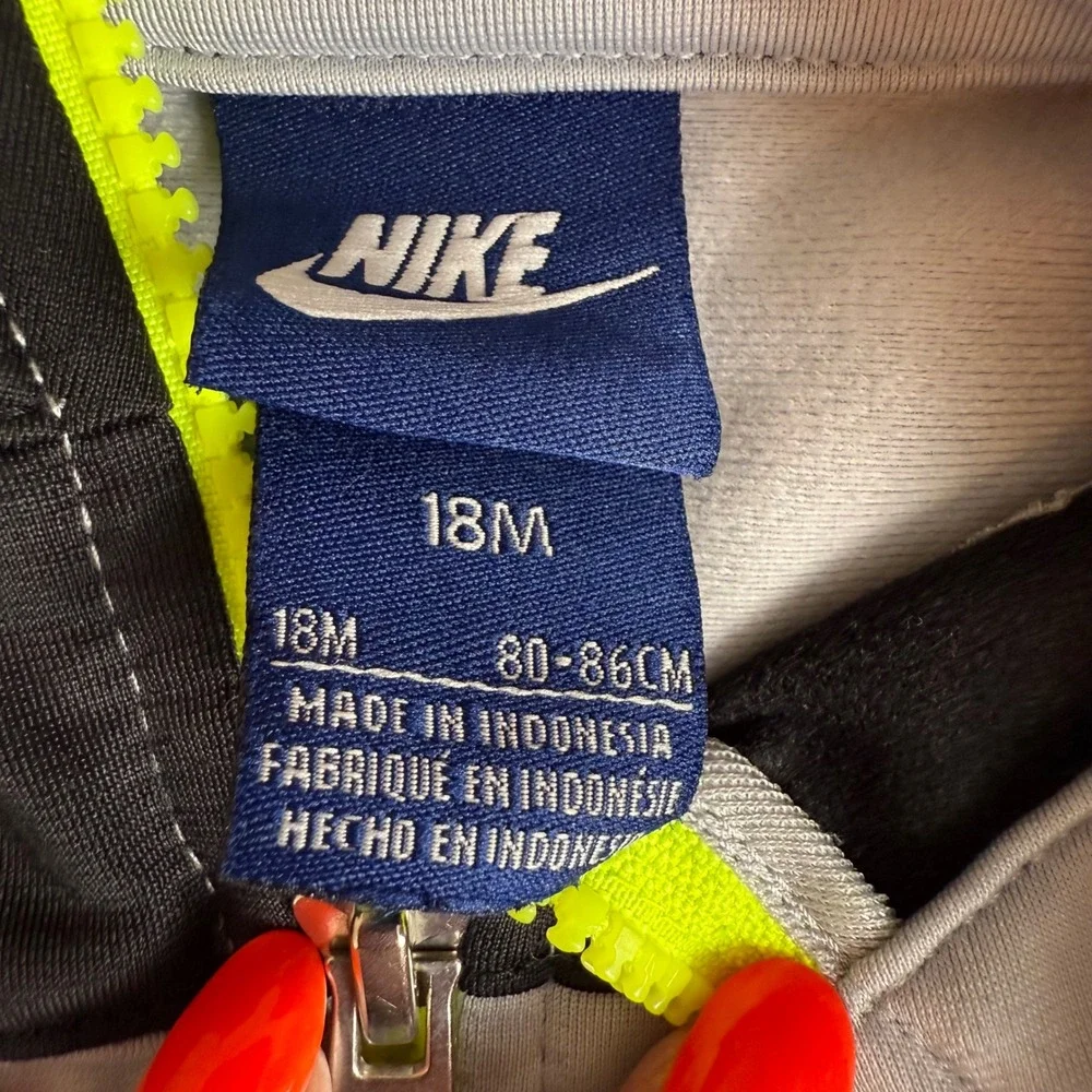 Nike Baby Infant Track Jacket 18M Black Gray Neon‎ Green Zip Up